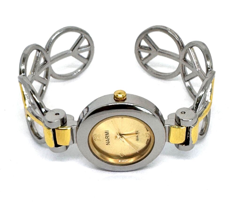 Silver and Gold Plated Peace Cuff Narmi Watch #1094